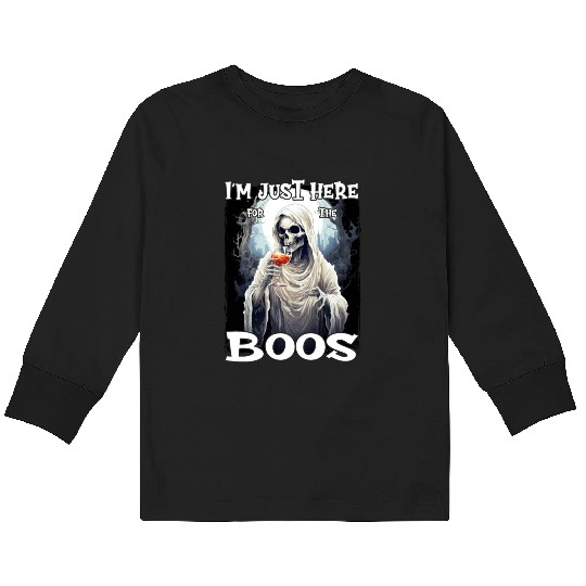 Just Here For The Boos Scary Skeleton Kids Long Sleeve T Shirts
