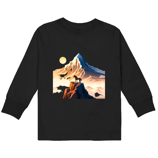 Horse running to mountain Kids Long Sleeve T Shirts