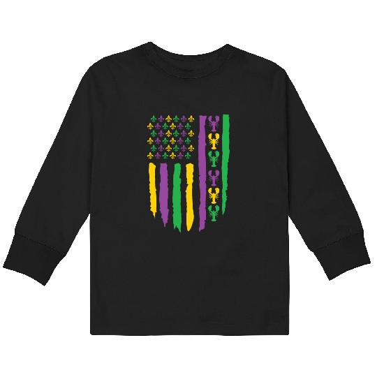 American Flag Lobster Fleur Mardi Gras Kids Long Sleeve T Shirts
