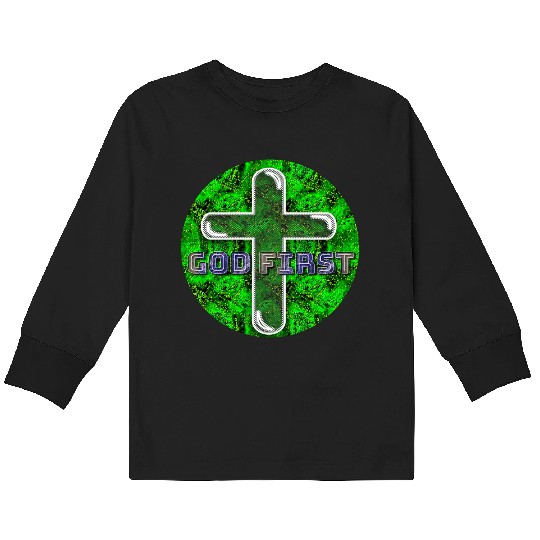 God First [2] Green Kids Long Sleeve T Shirts