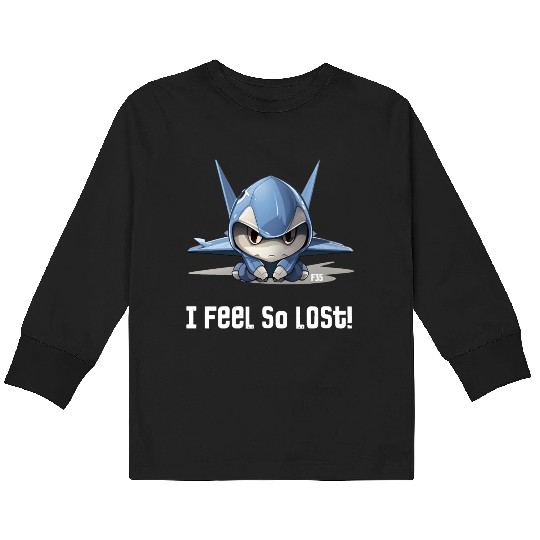 Little Lost Cute F35 Fighter Plane Illustration Kids Long Sleeve T Shirts