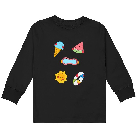 Cute Summer Pool Party Sticker Pack Kids Long Sleeve T Shirts
