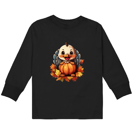 Pumpkin Bird Turkey Holiday Animal Pet Lover Kids Long Sleeve T Shirts