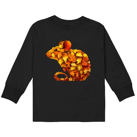 Cute mouse made of colorful autumn leaves Kids Long Sleeve T Shirts