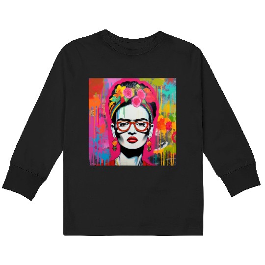 Frida Kahlo style urban art colorfull graffiti Kids Long Sleeve T Shirts