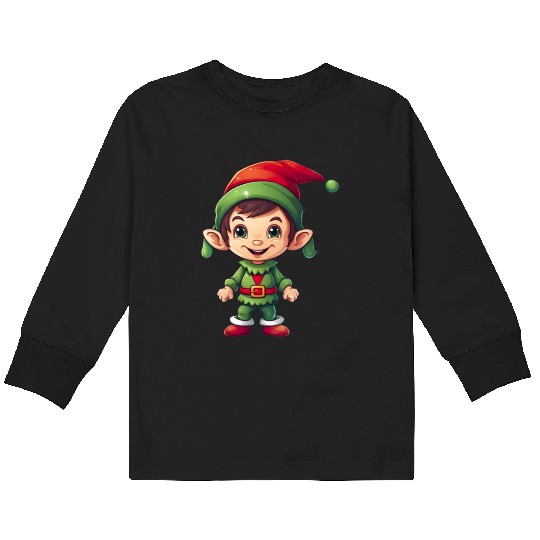 Cool Jolly Stylish Christmas Elf Kids Long Sleeve T Shirts
