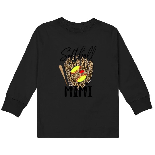 Softball Mimi Leopard Game Day Softball Lover Kids Long Sleeve T Shirts