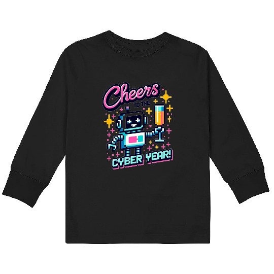 Retro Robot New Year's Toast - Cyber Champagne Fun Kids Long Sleeve T Shirts
