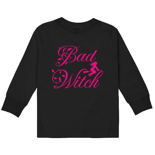 bad witch; Halloween; cute; pink; witches Kids Long Sleeve T Shirts
