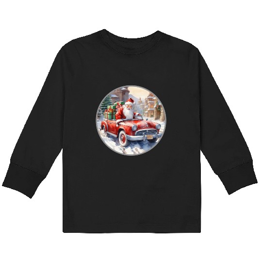 Santa Claus rides in a convertible car Kids Long Sleeve T Shirts