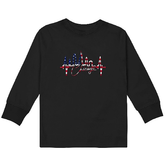 Chicago Skyline Heartbeat USA Heart I Love Chicago Kids Long Sleeve T Shirts