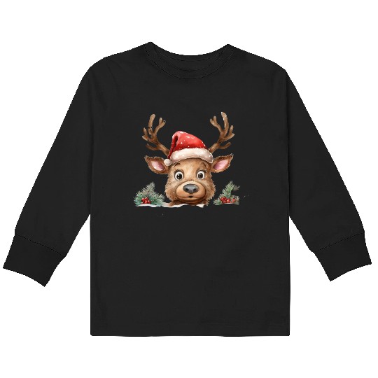 Christmas watercolor Reindeer Kids Long Sleeve T Shirts