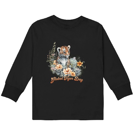 Global Tiger Day Watercolor Cub Kids Long Sleeve T Shirts
