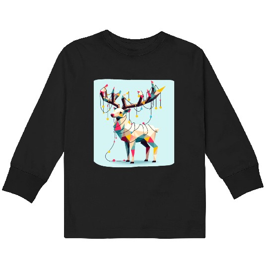 Geometric reindeer with christmas lights Kids Long Sleeve T Shirts