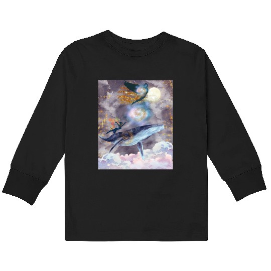 Whale's Celestial Journey Kids Long Sleeve T Shirts
