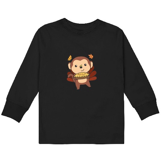 Thanksgiving Day Outfits Turkey Monkey With Pie Kids Long Sleeve T Shirts