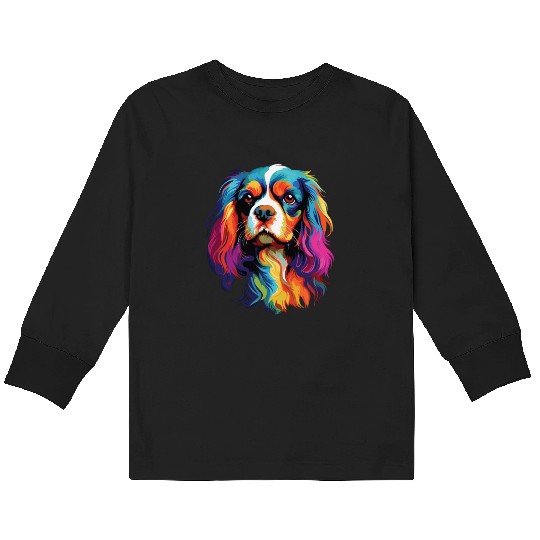Watercolor Colorful Cavalier King Charles Spaniel Kids Long Sleeve T Shirts