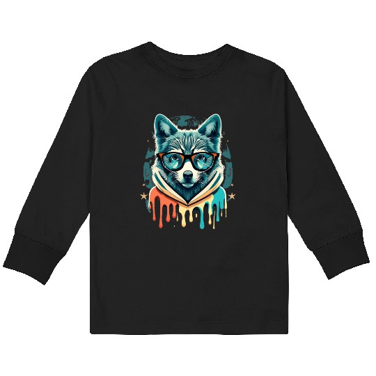 Hipster Wolf Drip Kids Long Sleeve T Shirts