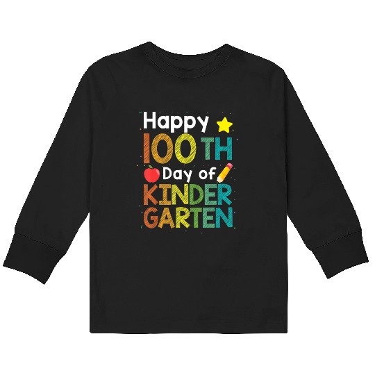 Cute 100 Days Of Kindergarten Teacher Colorful Kids Long Sleeve T Shirts