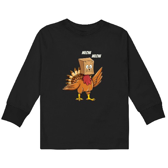 Thanksgiving Turkey Cat Meow Funny Men Women Kids Long Sleeve T Shirts