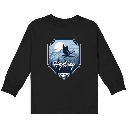 Skiing Free Style logo. By "Hey Day" Kids Long Sleeve T Shirts