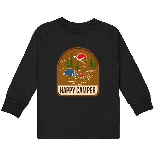 Happy Camper Camping Campfire Tent Kids Long Sleeve T Shirts