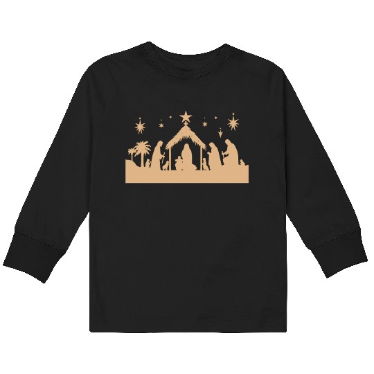 Nativity Scene with Mary Joseph Baby Jesus Kids Long Sleeve T Shirts