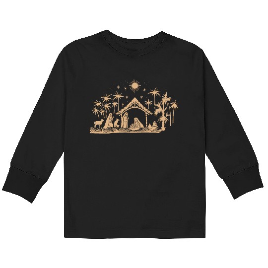 Nativity Scene with Mary Joseph Baby Jesus Kids Long Sleeve T Shirts