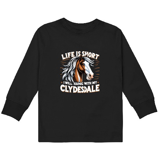 Draught Horse Lover Giant Horse Breed Clydesdale Kids Long Sleeve T Shirts