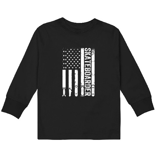 Skatepark Skateboard Skateboarder US Flag Kids Long Sleeve T Shirts