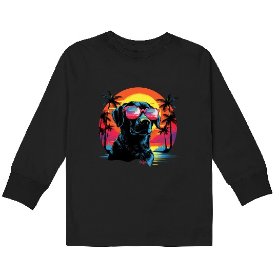 Retro Wave Labrador Dog Kids Long Sleeve T Shirts