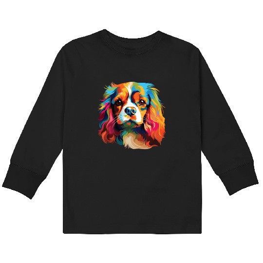 Watercolor Colorful Cavalier King Charles Spaniel Kids Long Sleeve T Shirts