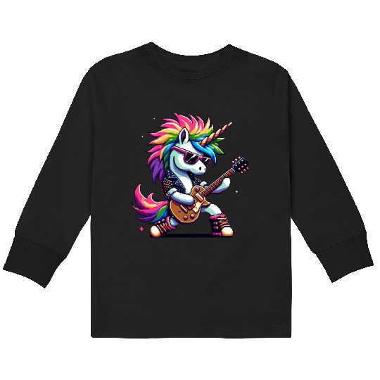 Pixel Punk Rock Unicorn Kids Long Sleeve T Shirts