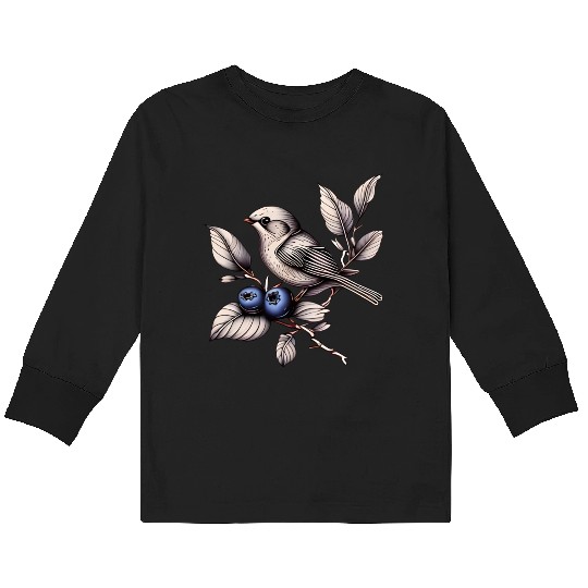 Bird on a Blueberry Branch Kids Long Sleeve T Shirts