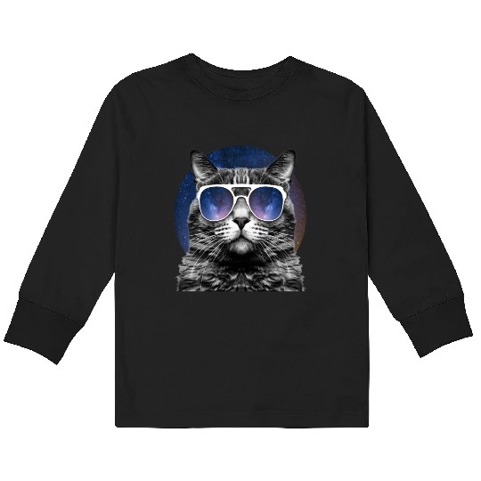 Cat Space Glasses Galaxy Sunglasses Cat Lover Meme Kids Long Sleeve T Shirts