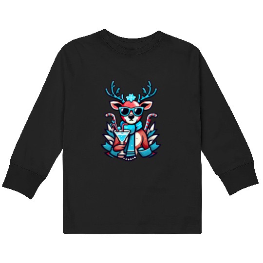 cool reindeer Kids Long Sleeve T Shirts