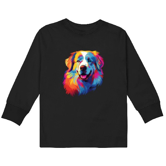 Watercolor Colorful Great Pyrenees Kids Long Sleeve T Shirts