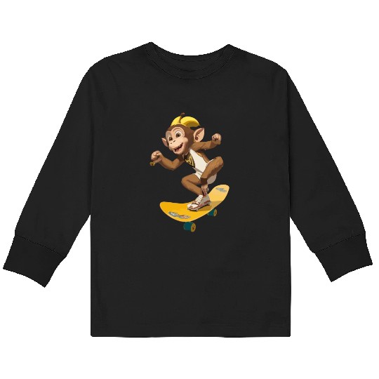 Chimp On Skateboard For Chimp Lovers. Kids Long Sleeve T Shirts