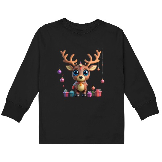 Cartoon baby reindeer with vibrant colors gifts Kids Long Sleeve T Shirts