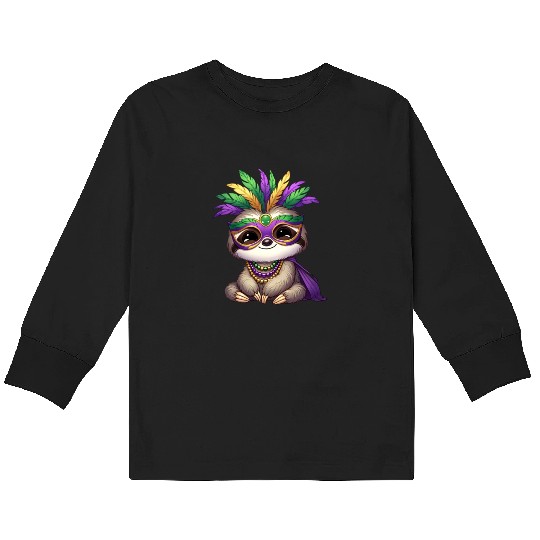 Mardi Gras Sloth Comic Design Kids Long Sleeve T Shirts