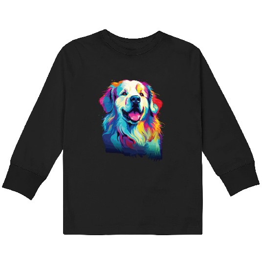 Watercolor Colorful Great Pyrenees Kids Long Sleeve T Shirts