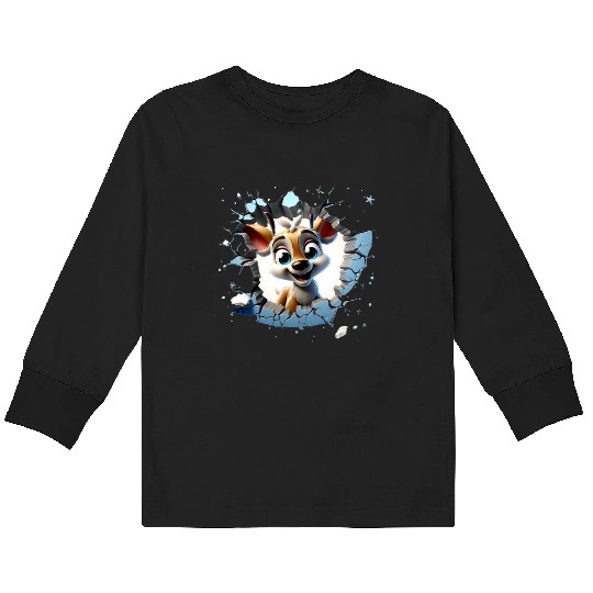3D Peeking Santas Reindeer Kids Long Sleeve T Shirts