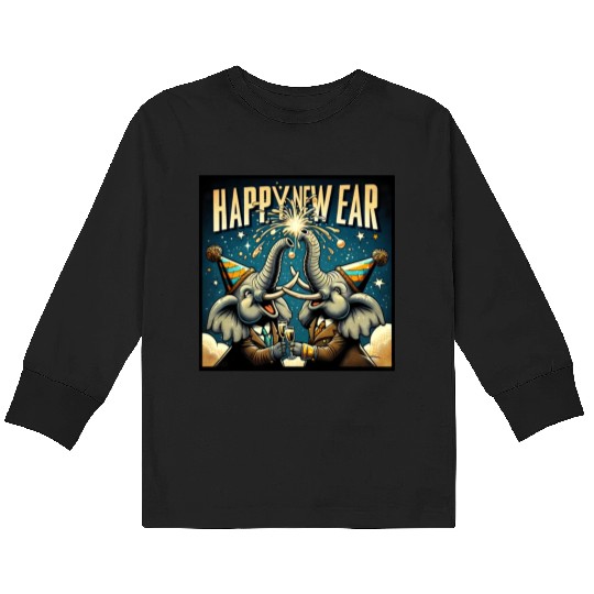 New Year's Eve Elephant Cheers with Champagne Kids Long Sleeve T Shirts