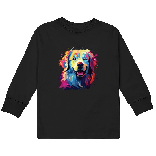 Watercolor Colorful Great Pyrenees Kids Long Sleeve T Shirts