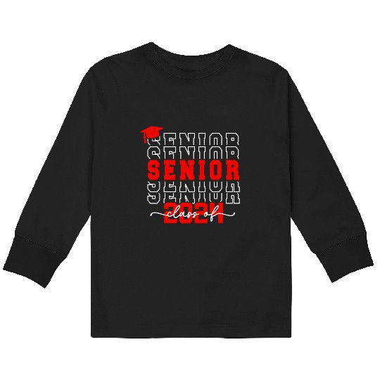 Senior 24 Class Of 2024 Back To School Graduation Kids Long Sleeve T Shirts