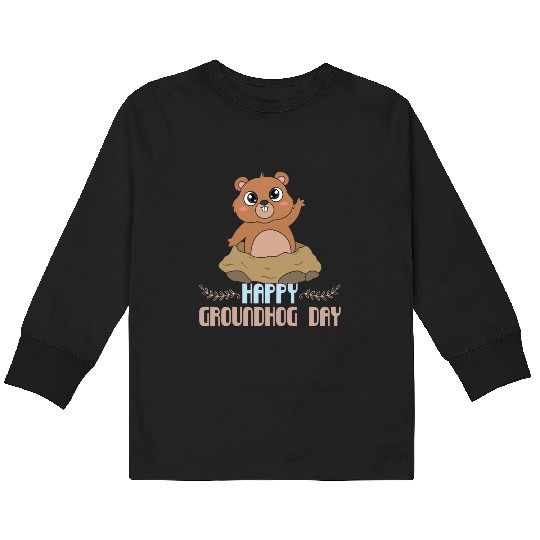 Cute Kawaii Groundhog Happy Groundhog Day Kids Long Sleeve T Shirts