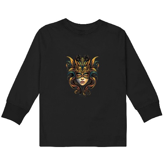 Mardi Gras Women Mardi Gras Mask Carnival Street Kids Long Sleeve T Shirts