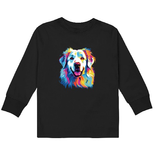 Watercolor Colorful Great Pyrenees Kids Long Sleeve T Shirts