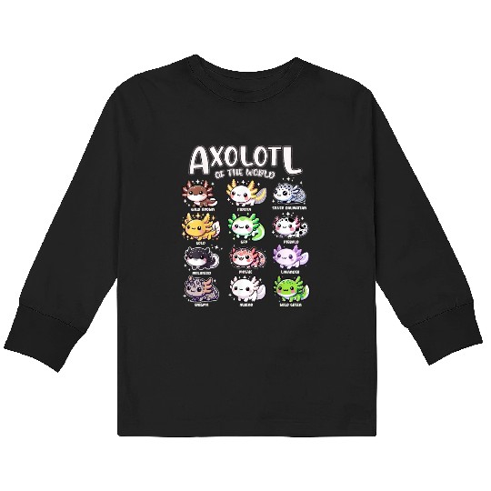 Axolotls Of The World Kawaii Types Of Axolotl Fish Kids Long Sleeve T Shirts