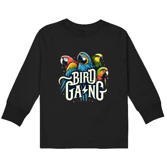 Bird Gang Parrot Funny Birder Flock Owner Macaw Kids Long Sleeve T Shirts